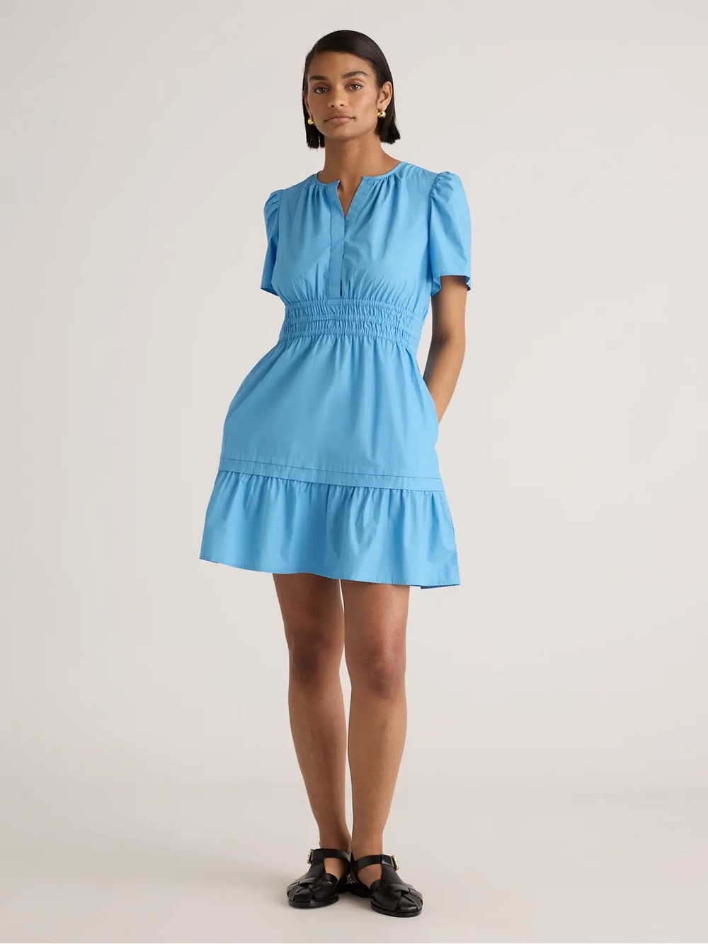 NWOT Quince |  100% Organic Cotton Poplin Tiered Mini Dress, Small